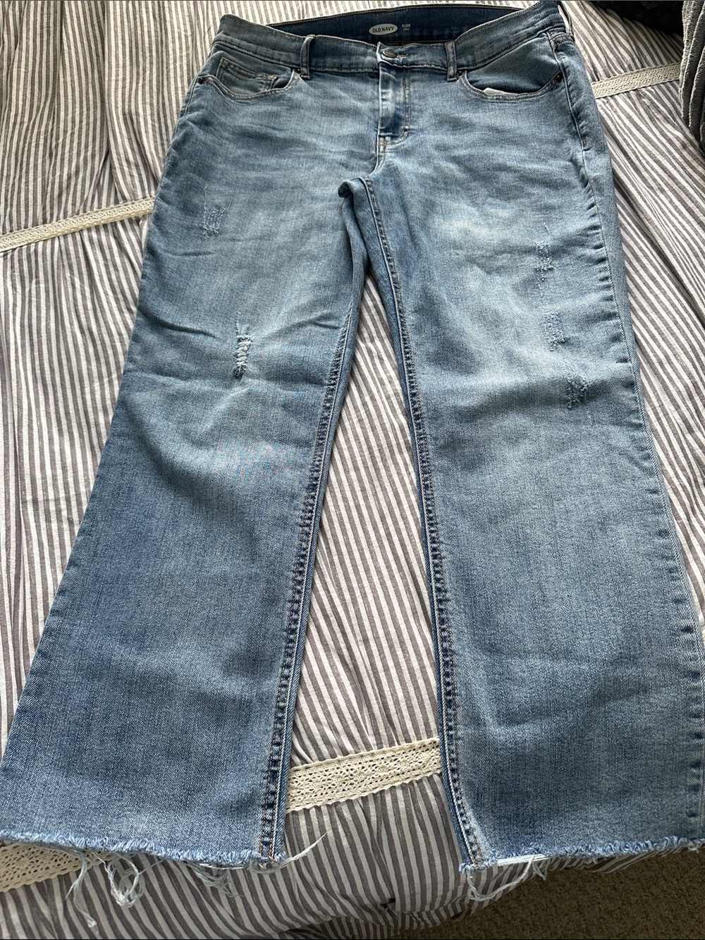 Old Navy Light Blue Distressed Wide Leg Jeans